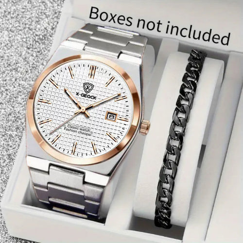 Men's Swiss quartz watch with butterfly clasp from R&G Boutique, featuring a sleek dial and stainless steel band.