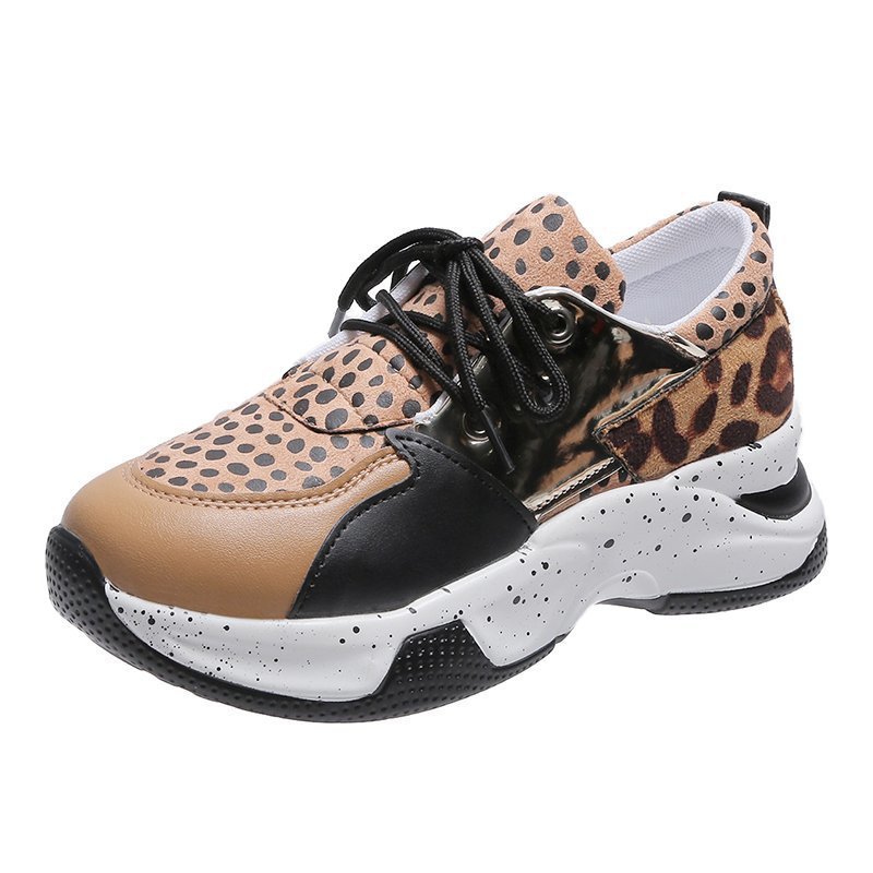 Leopard print women's sneakers by R&G Boutique, lace-up walking and running sports shoes with stylish animal pattern.