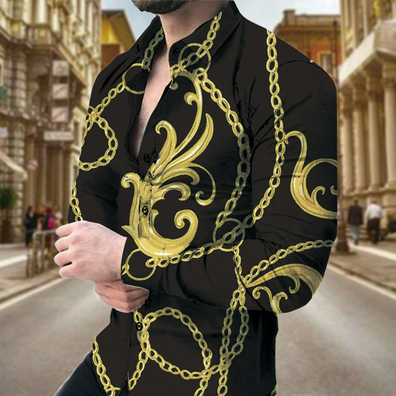 Men's long sleeve shirt with geometric print from R&G Boutique, featuring a modern design and classic fit.