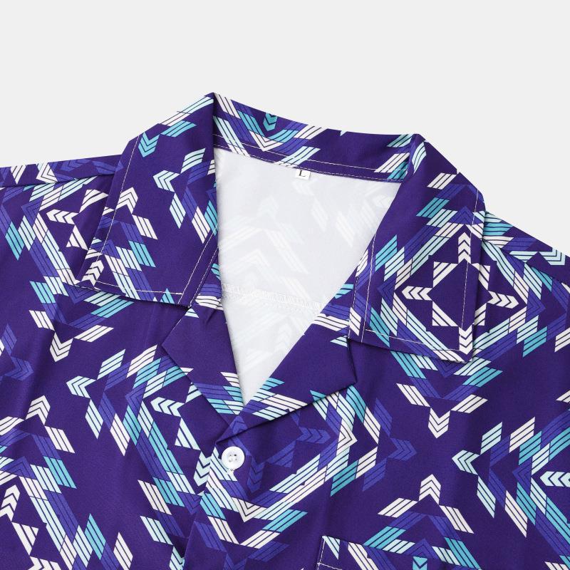 Men's short sleeve beach shirt with ethnic print by R&G Boutique, featuring vibrant patterns and lightweight fabric.