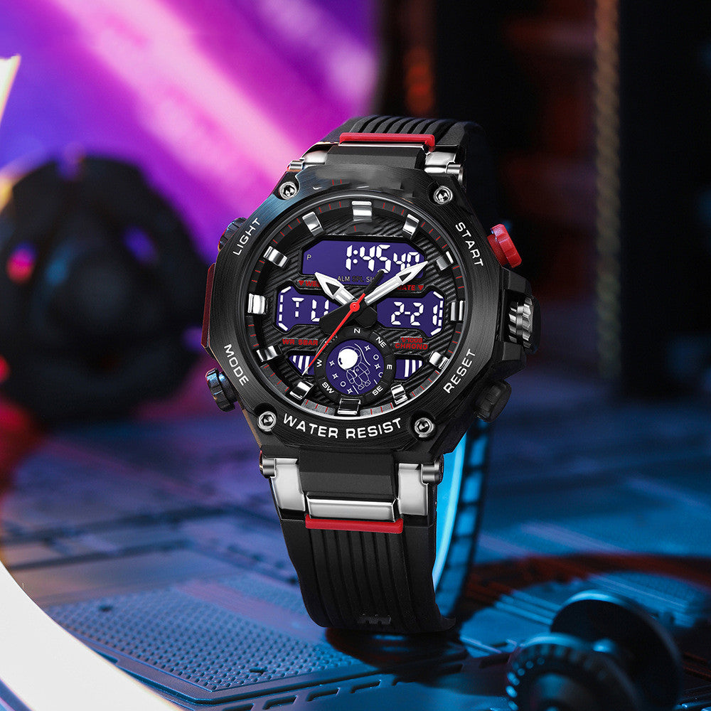 Men's casual alloy multifunctional watch by R&G Boutique showing a sleek round dial with multiple features.