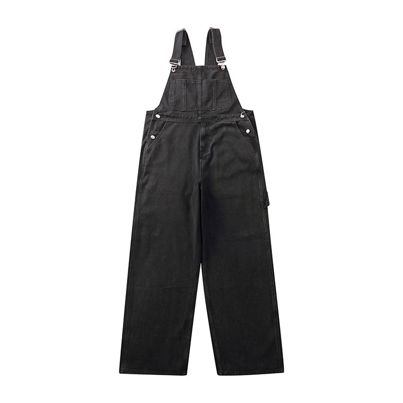 Men's loose denim jumpsuit with bib top and pants, featuring functional pockets and casual style by R&G Boutique.