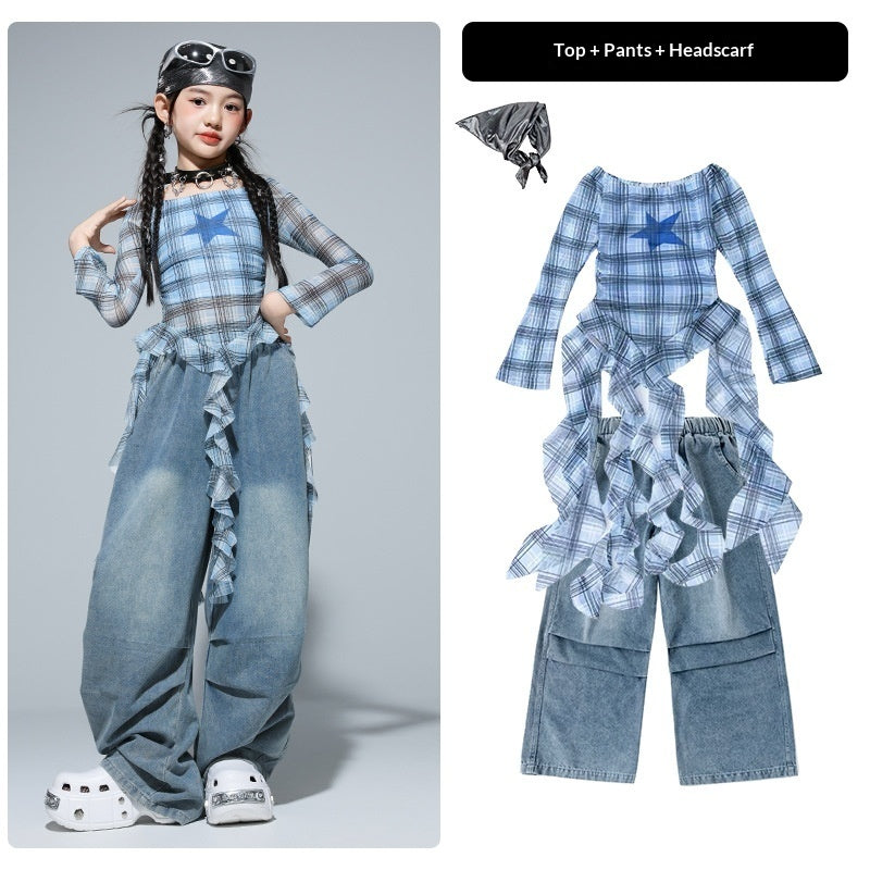Girls' hip-hop street dance outfit set by R&G Boutique featuring trendy, colorful clothing for kids' dance performances.