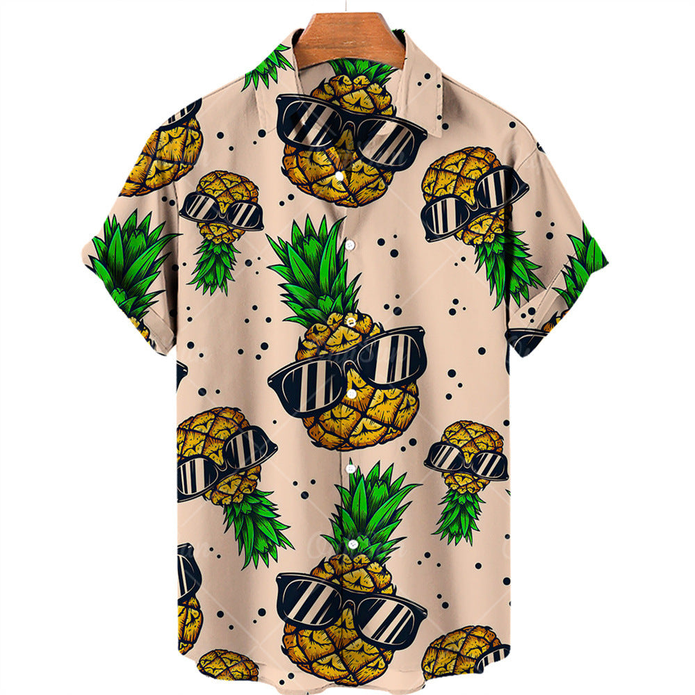 R&G Boutique casual fruit print Hawaiian shirt with colorful tropical fruit designs on lightweight fabric.
