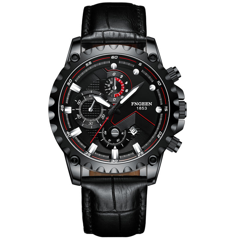 Men's waterproof sports stainless steel watch by R&G Boutique with a sleek black dial and durable metal band.