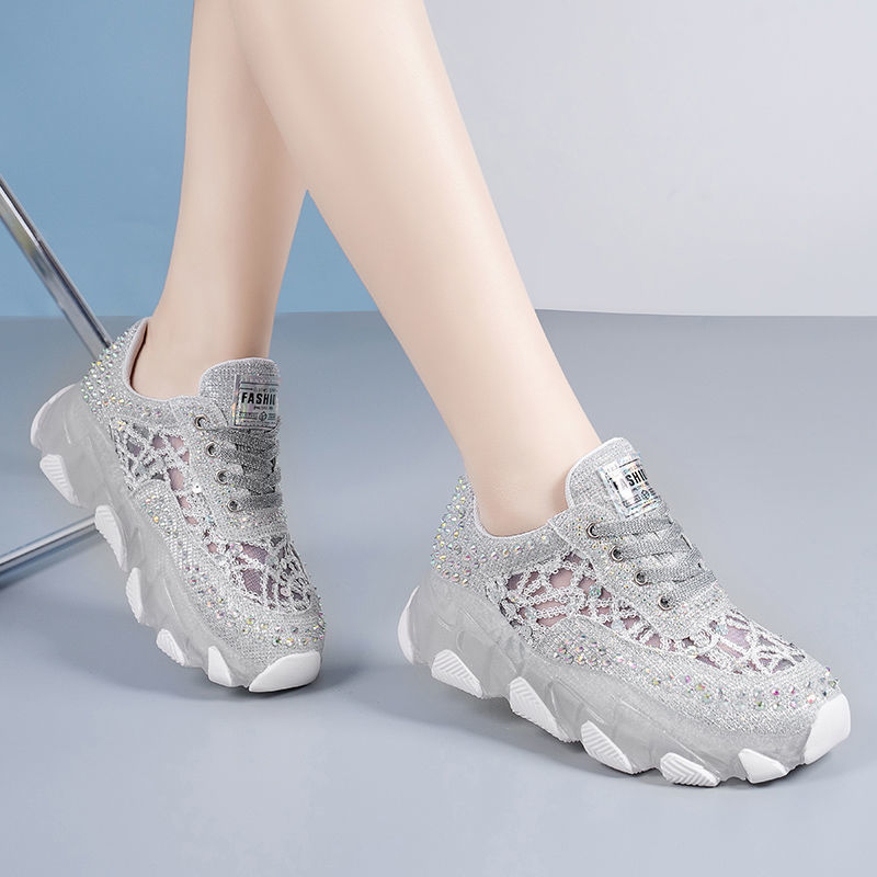 Women's breathable mesh sneakers with hollowed height-increasing insoles by R&G Boutique, showcasing the lightweight, comfortable design.