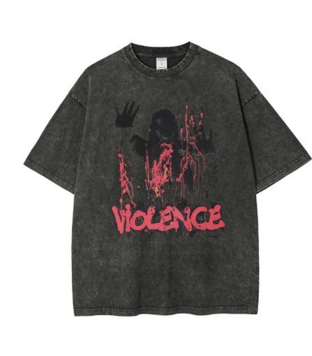 R&G Boutique TeeBatik distressed print short sleeve T-shirt with washed denim look and casual fit, featuring unique batik-inspired design.