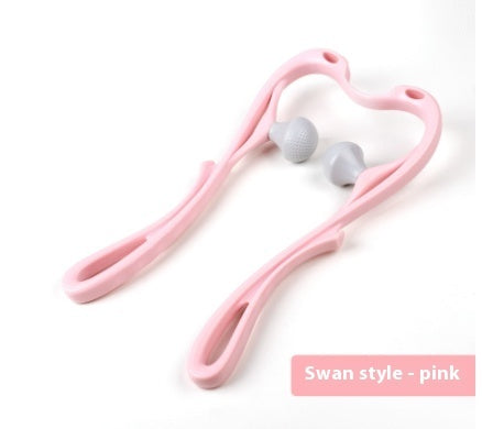 Manual six-wheel neck massager by R&G Boutique with roller design for pain relief and relaxation in a beauty product image.
