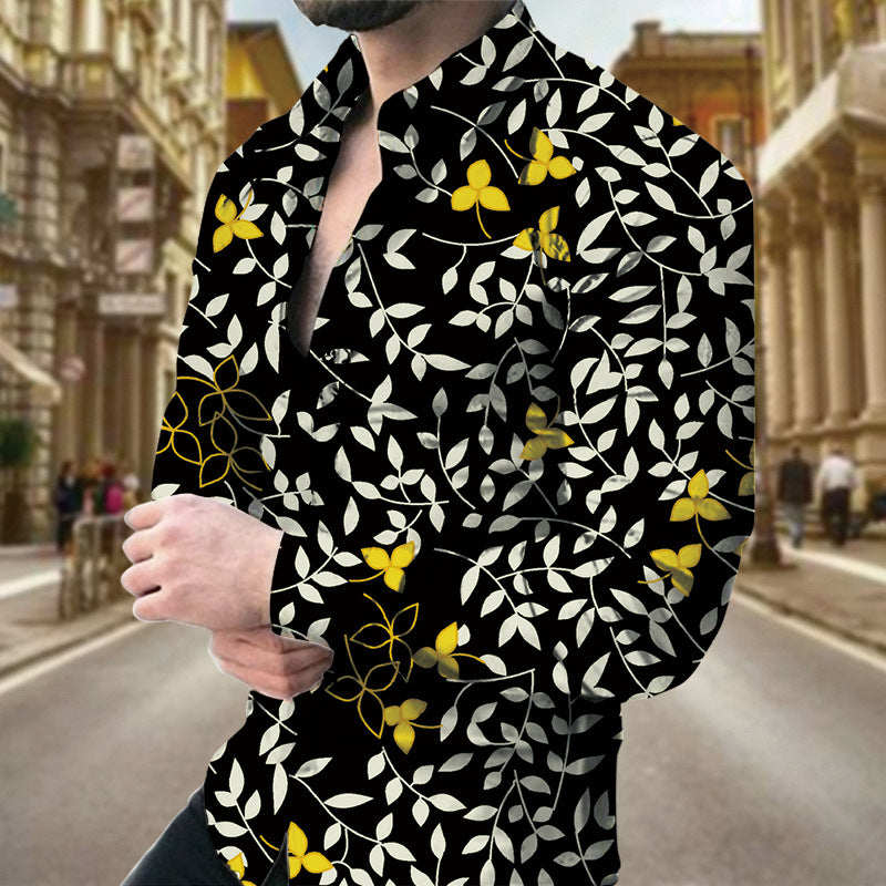 Men's long sleeve shirt with geometric print by R&G Boutique, featuring a stylish pattern on a tailored fit shirt.