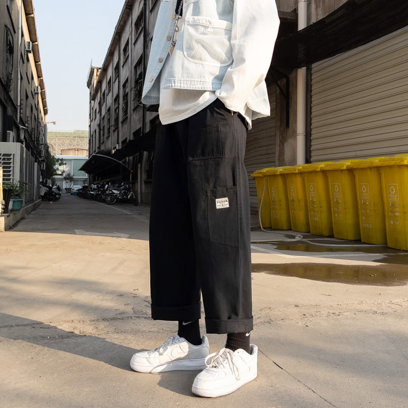 Japanese casual solid color loose trousers by R&G Boutique, featuring comfortable relaxed fit and lightweight fabric.