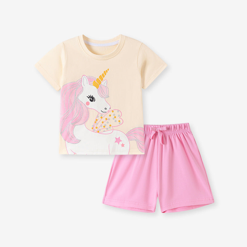 Kids' summer short-sleeve cotton set by R&G Boutique, featuring a cute, lightweight outfit for girls.
