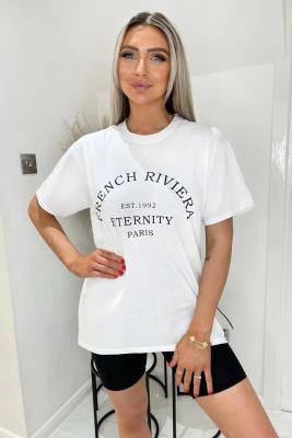 Fashion letter print short-sleeved shirt by R&G Boutique featuring a casual design with bold letter graphics.