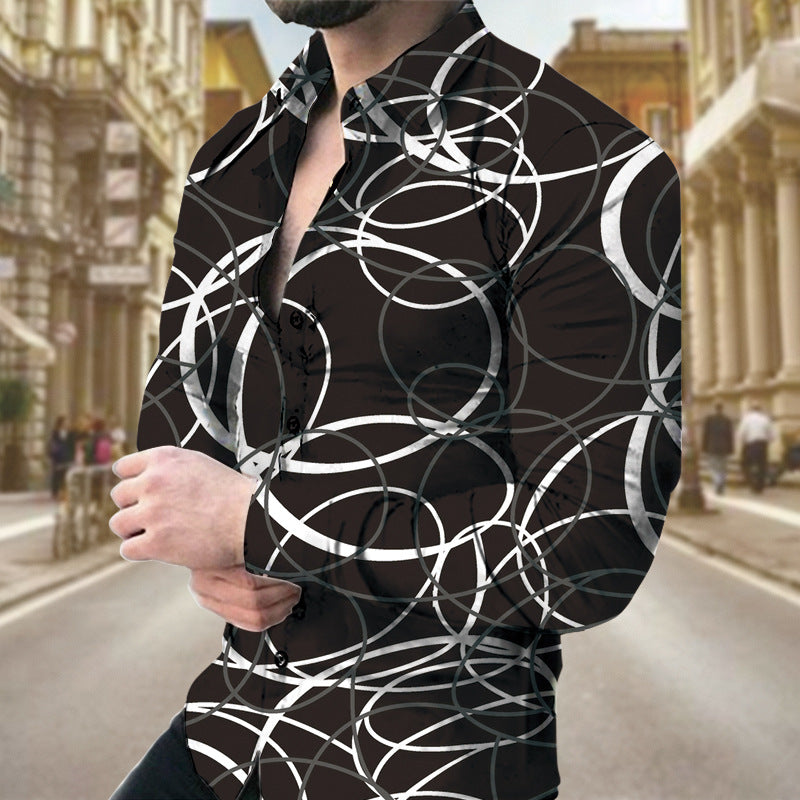 Men's long sleeve shirt with geometric print by R&G Boutique, featuring a modern pattern and casual fit.