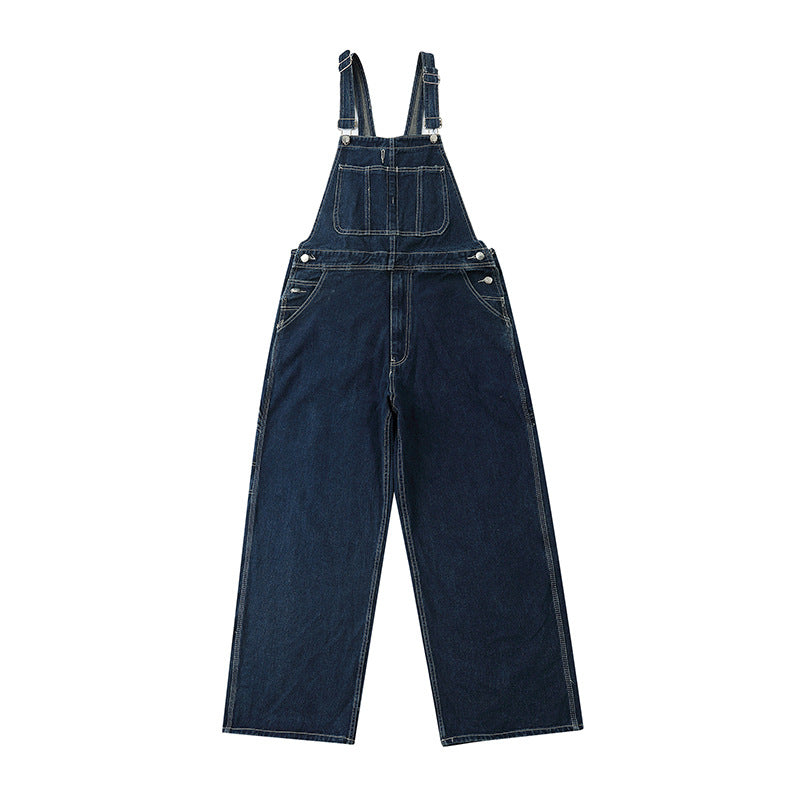 Men's loose denim jumpsuit with bib top and pants by R&G Boutique, featuring a casual, relaxed fit and classic denim fabric.