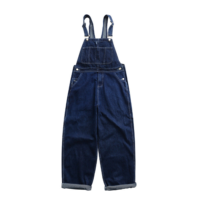 Men's loose denim jumpsuit with working bib top and pants, R&G Boutique, featuring a casual, stylish denim design.
