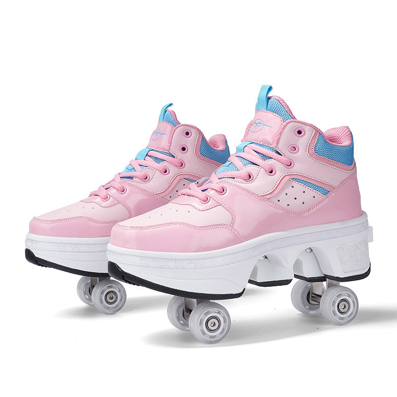 Women's minimalist retractable roller skates from R&G Boutique with sleek design and adjustable wheels, ideal for stylish skating.