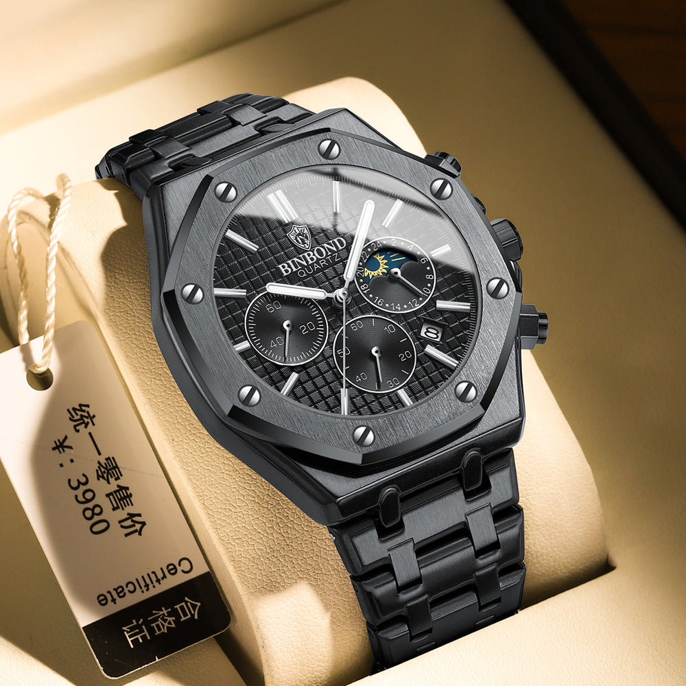 R&G Boutique men's multi-function sports watch displaying digital and analog time with sporty black strap and multiple features