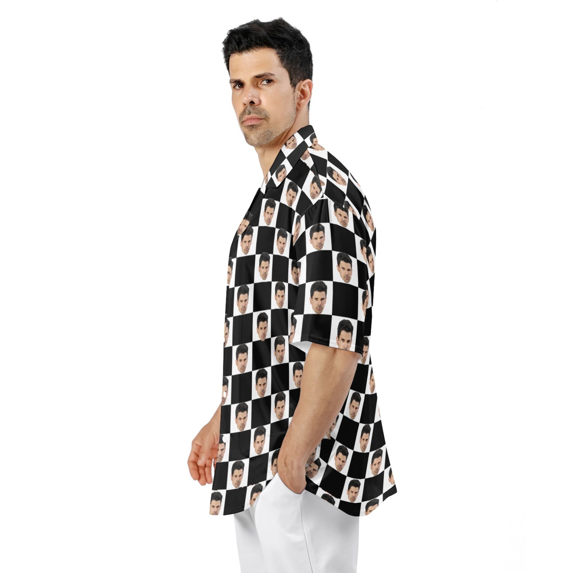 Custom face print shirt from R&G Boutique featuring a personalized design on a stylish men's shirt.