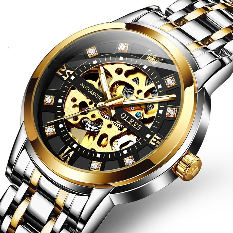 Men's R&G Boutique automatic mechanical hollowing watch with a sleek dial and stainless steel band.