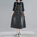R&G Boutique denim suspender skirt dress featuring a classic denim skirt with adjustable suspenders, casual and stylish for everyday wear.