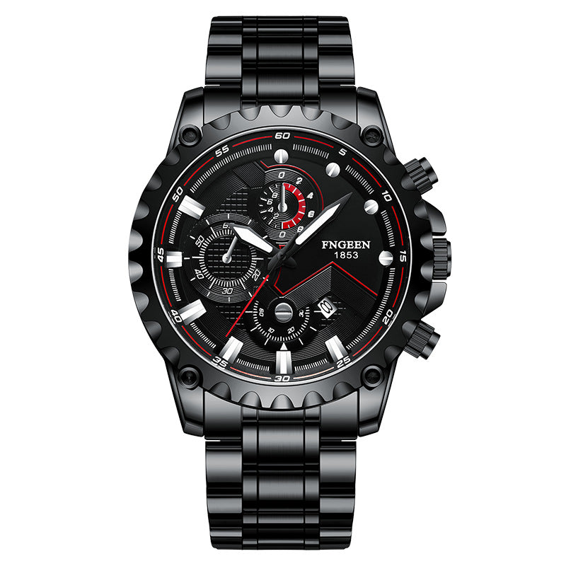 Men's waterproof sports stainless steel watch by R&G Boutique featuring a sleek silver dial and durable band.