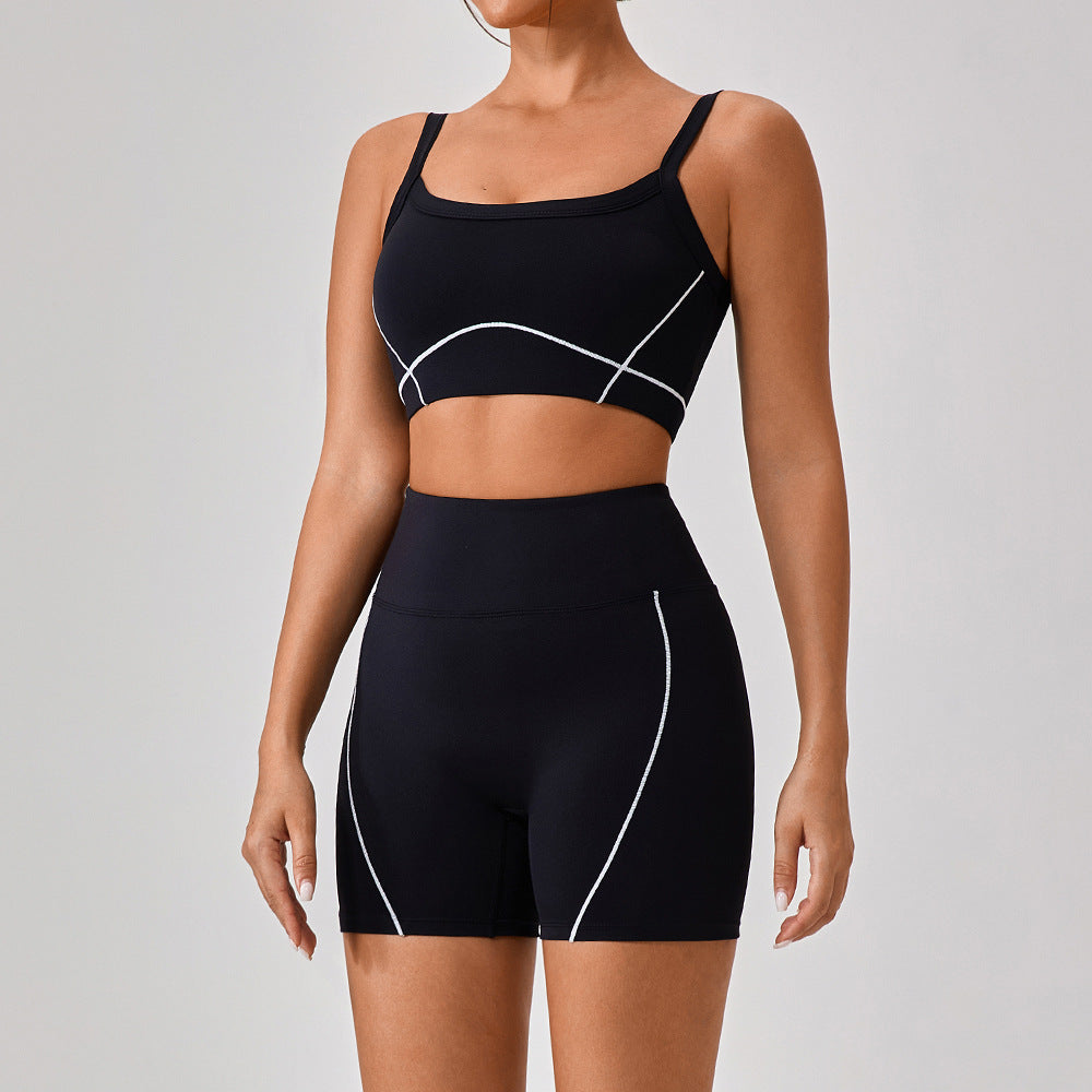 Women's outdoor sports yoga suit by R&G Boutique, featuring spaghetti straps and contrast color design for fitness activities.