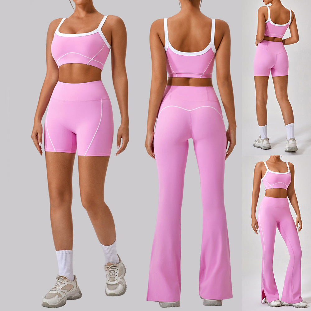 Women's outdoor sports yoga suit with spaghetti straps and contrast colors, R&G Boutique fitness set outfit for active wear.