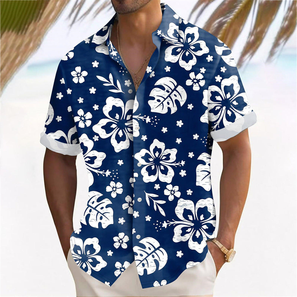 Hawaii Beach men's casual print shirt by R&G Boutique featuring colorful tropical island design.