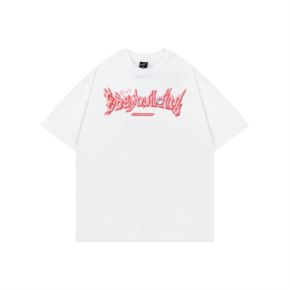 R&G Boutique letter print short-sleeve heavy cotton t-shirt with bold alphabet design and comfortable fit.