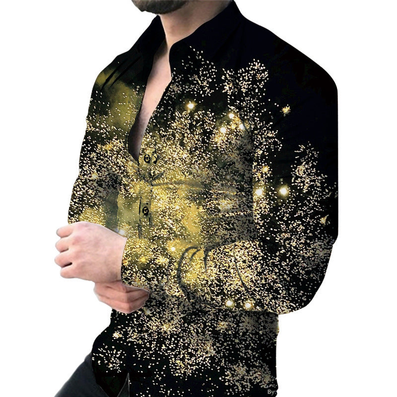 Men's long sleeve shirt with geometric print from R&G Boutique, featuring a stylish pattern and classic collar.