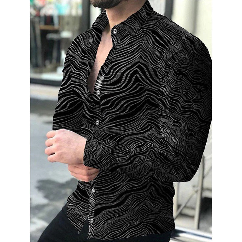 Men's long sleeve shirt with geometric print from R&G Boutique, featuring a stylish pattern and tailored fit.