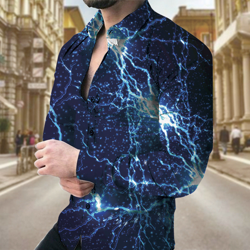 R&G Boutique men's long sleeve shirt with geometric print featuring bold black and white patterns on fabric.